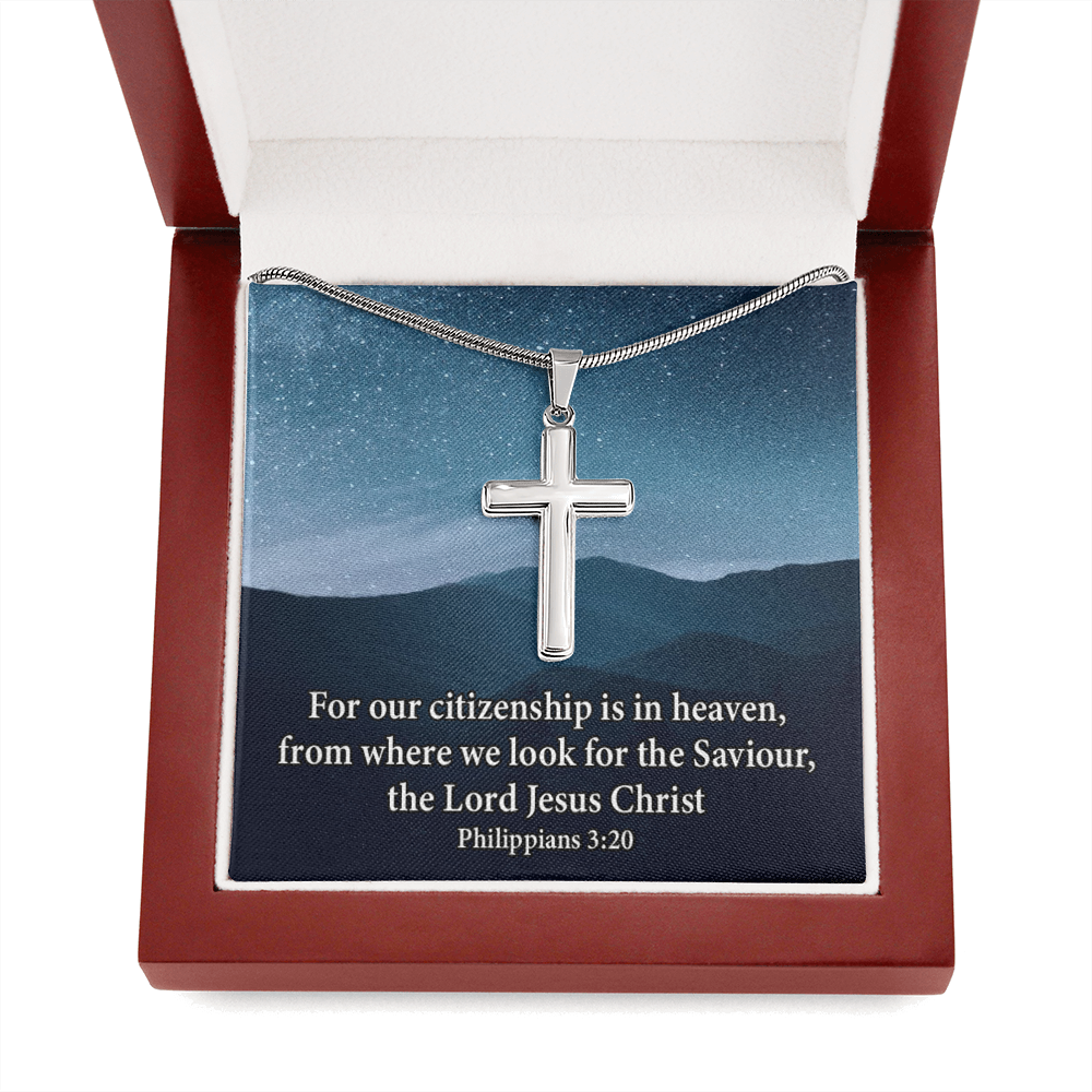 Scripture Card Philippians 3:20 Cross Card Necklace w Stainless Steel Pendant Religious Gift-Express Your Love Gifts