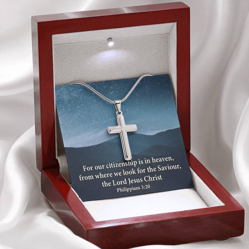 Scripture Card Philippians 3:20 Cross Card Necklace w Stainless Steel Pendant Religious Gift-Express Your Love Gifts