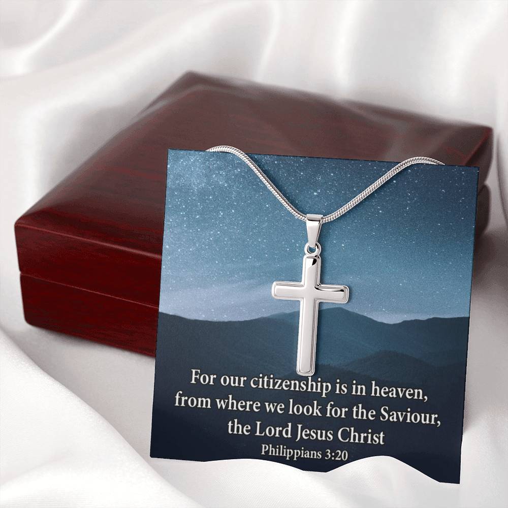 Scripture Card Philippians 3:20 Cross Card Necklace w Stainless Steel Pendant Religious Gift-Express Your Love Gifts