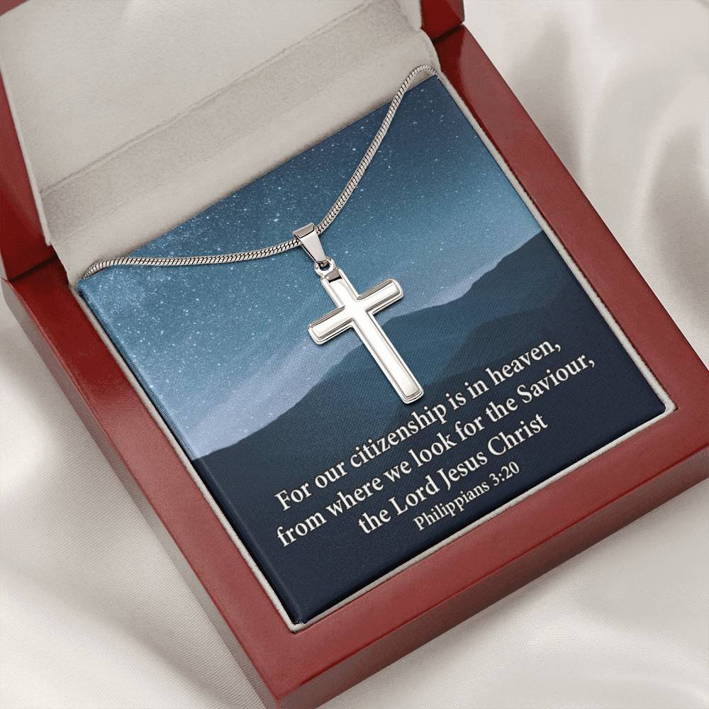 Scripture Card Philippians 3:20 Cross Card Necklace w Stainless Steel Pendant Religious Gift-Express Your Love Gifts