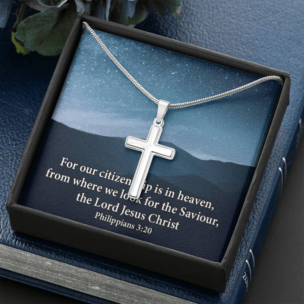 Scripture Card Philippians 3:20 Cross Card Necklace w Stainless Steel Pendant Religious Gift-Express Your Love Gifts