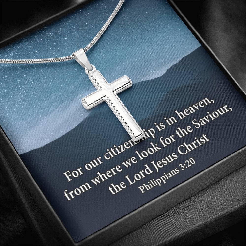 Scripture Card Philippians 3:20 Cross Card Necklace w Stainless Steel Pendant Religious Gift-Express Your Love Gifts