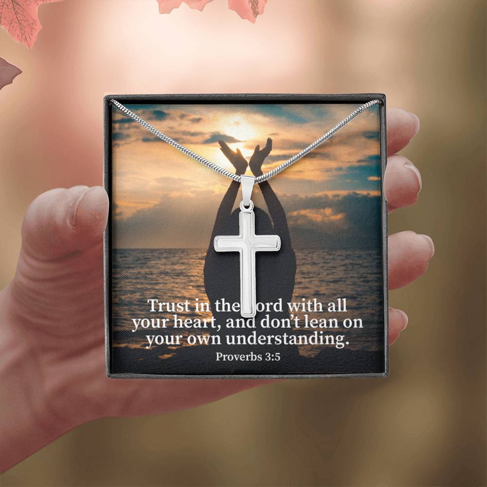 Scripture Card Trust In The Lord Proverbs 3:5 Cross Card Necklace w Stainless Steel Pendant Religious Gift-Express Your Love Gifts