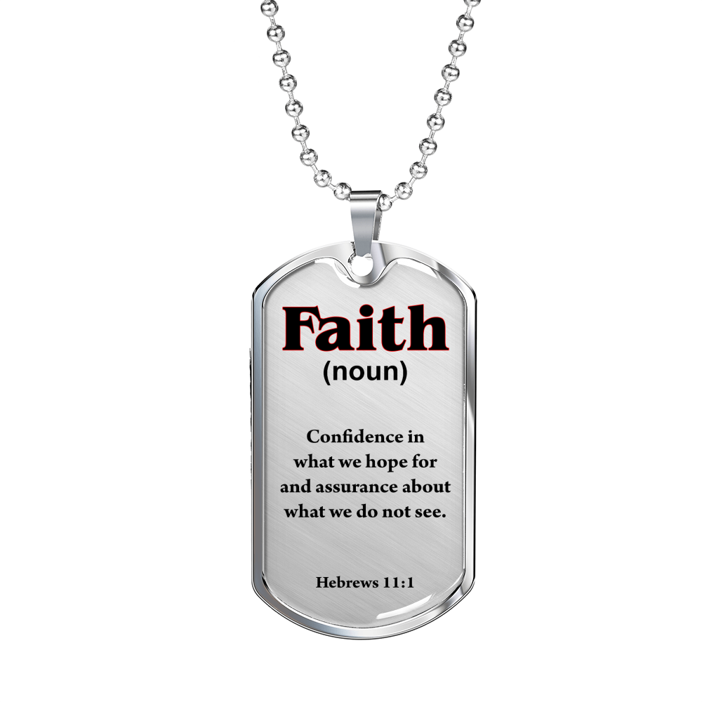 Scripture Necklace Faith Defined Hebrews Dog Tag Stainless Steel or 18k Gold 24" Chain-Express Your Love Gifts