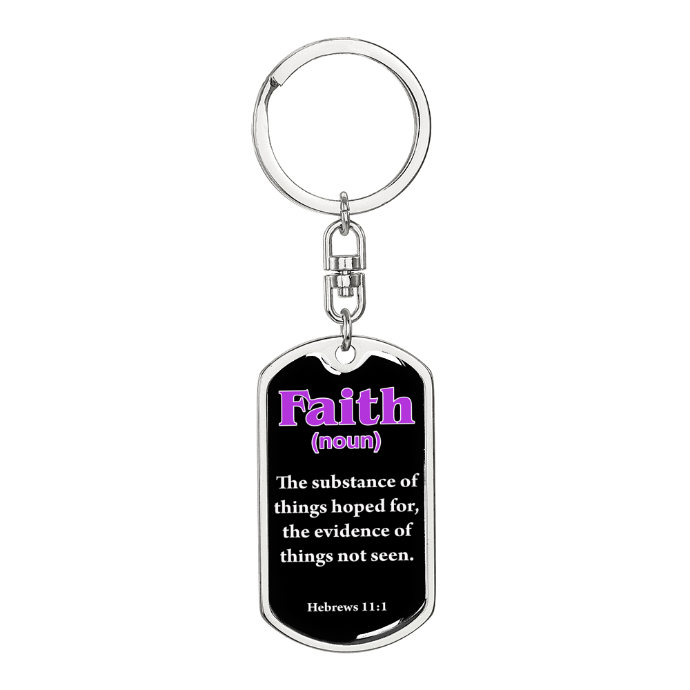 Scripture Necklace Faith Defined Hebrews Purple Swivel Keychain Dog Tag Stainless Steel or 18k Gold-Express Your Love Gifts