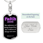 Scripture Necklace Faith Defined Hebrews Purple Swivel Keychain Dog Tag Stainless Steel or 18k Gold-Express Your Love Gifts