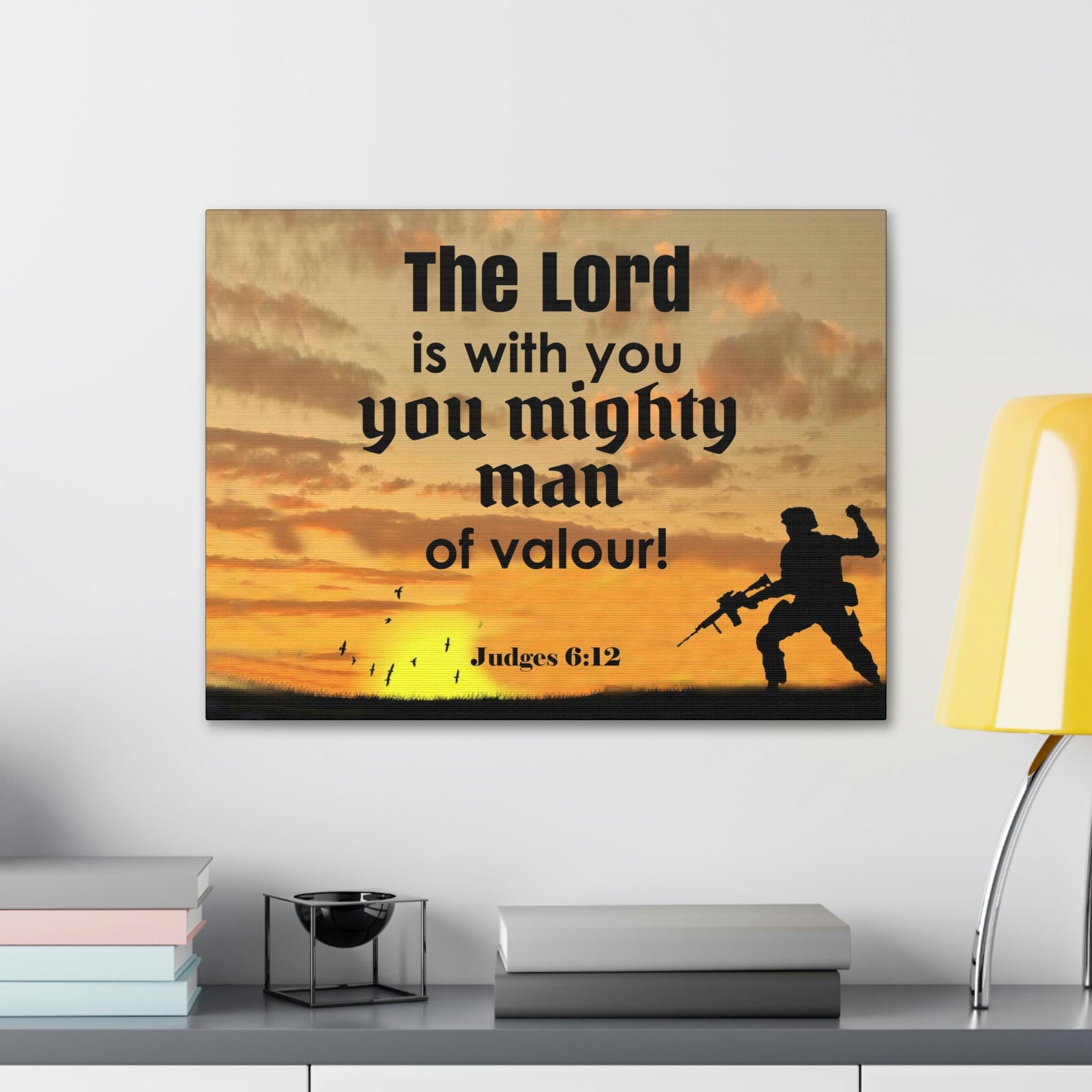 Scripture Wall Lord is with You Judges 6:12 Bible Canvas Christian Wall Art Ready to Hang Unframed-Express Your Love Gifts