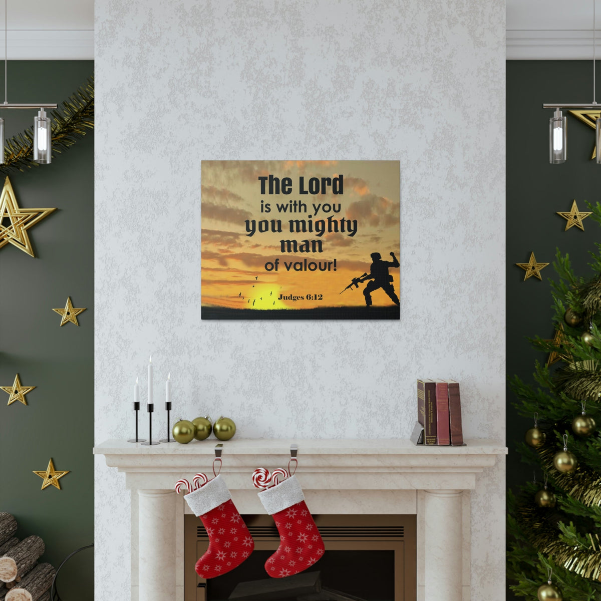 Scripture Wall Lord is with You Judges 6:12 Bible Canvas Christian Wall Art Ready to Hang Unframed-Express Your Love Gifts