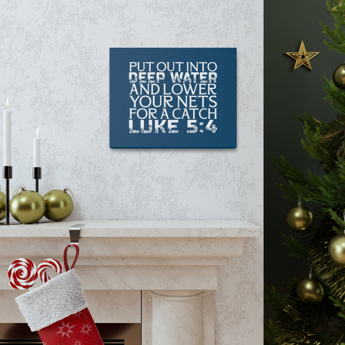 Scripture Walls A Catch Luke 5:4 Dark Teal Bible Verse Canvas Christian Wall Art Ready to Hang Unframed-Express Your Love Gifts