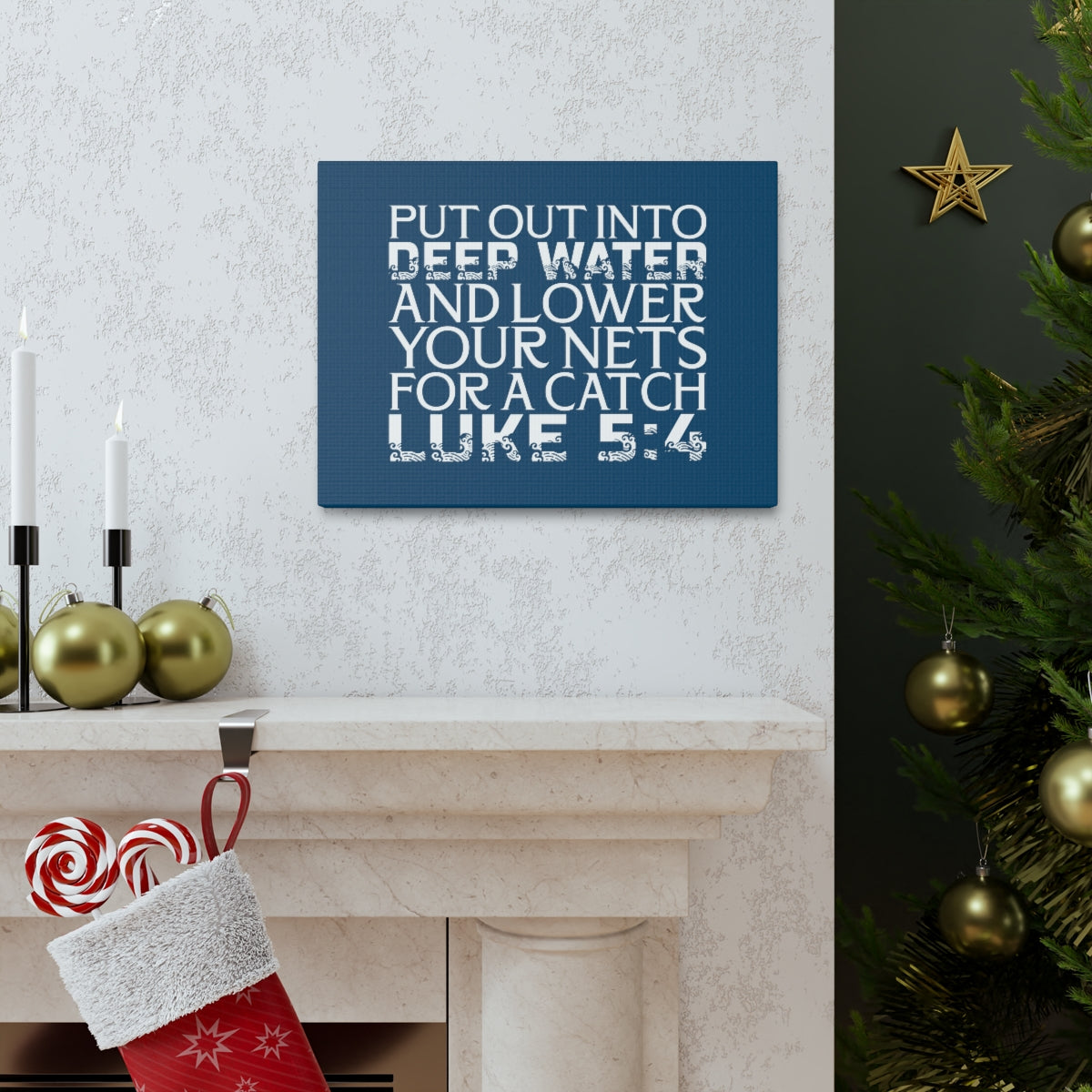 Scripture Walls A Catch Luke 5:4 Dark Teal Bible Verse Canvas Christian Wall Art Ready to Hang Unframed-Express Your Love Gifts