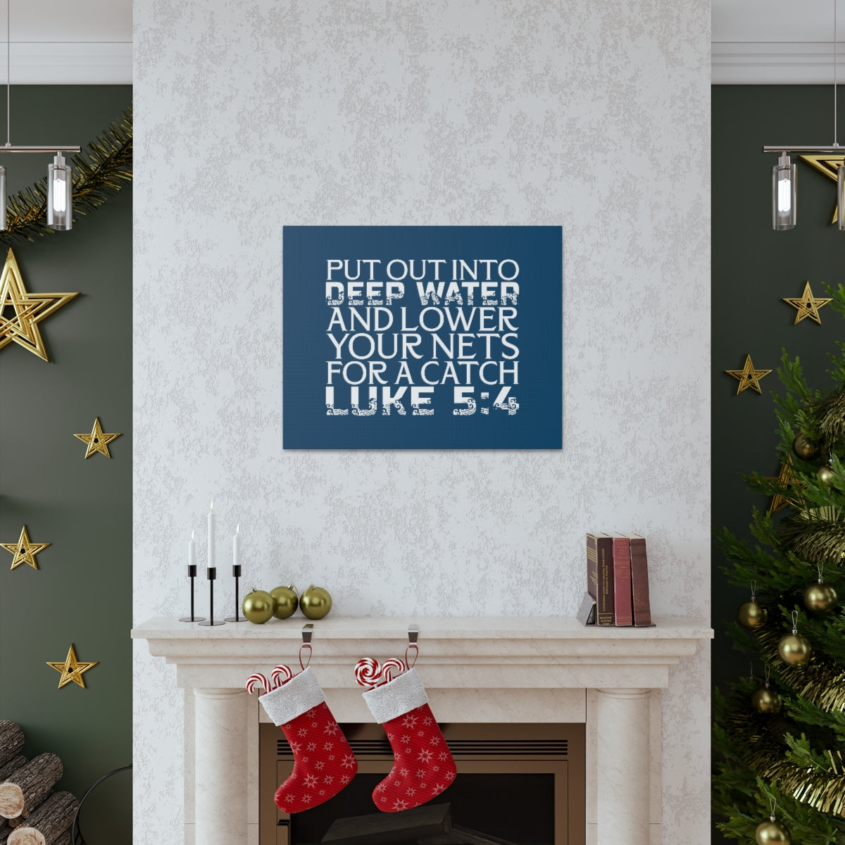 Scripture Walls A Catch Luke 5:4 Dark Teal Bible Verse Canvas Christian Wall Art Ready to Hang Unframed-Express Your Love Gifts