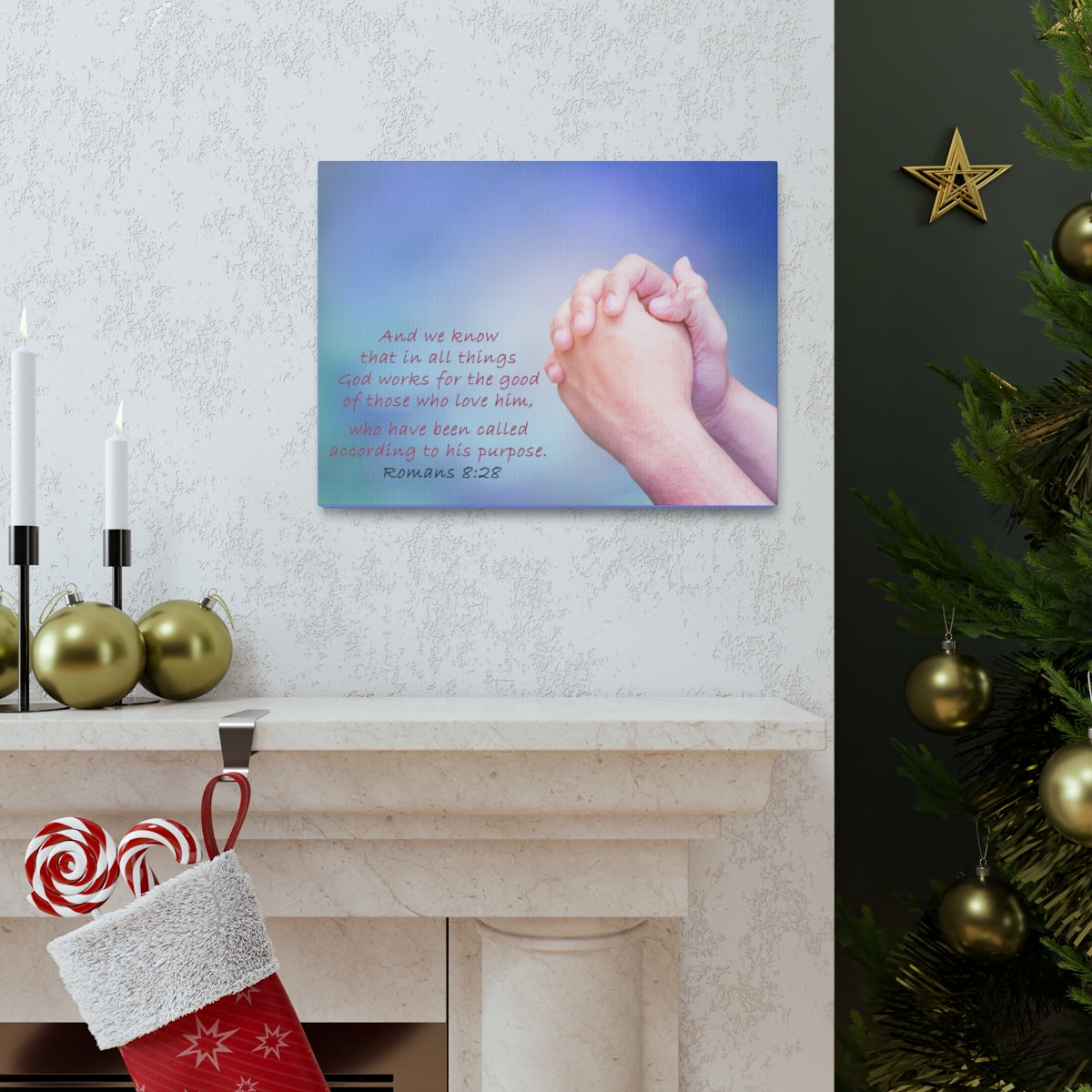 Scripture Walls According To His Purpose Romans 8:28 Bible Verse Canvas Christian Wall Art Bible Verse Print Ready To Hang Unframed-Express Your Love Gifts