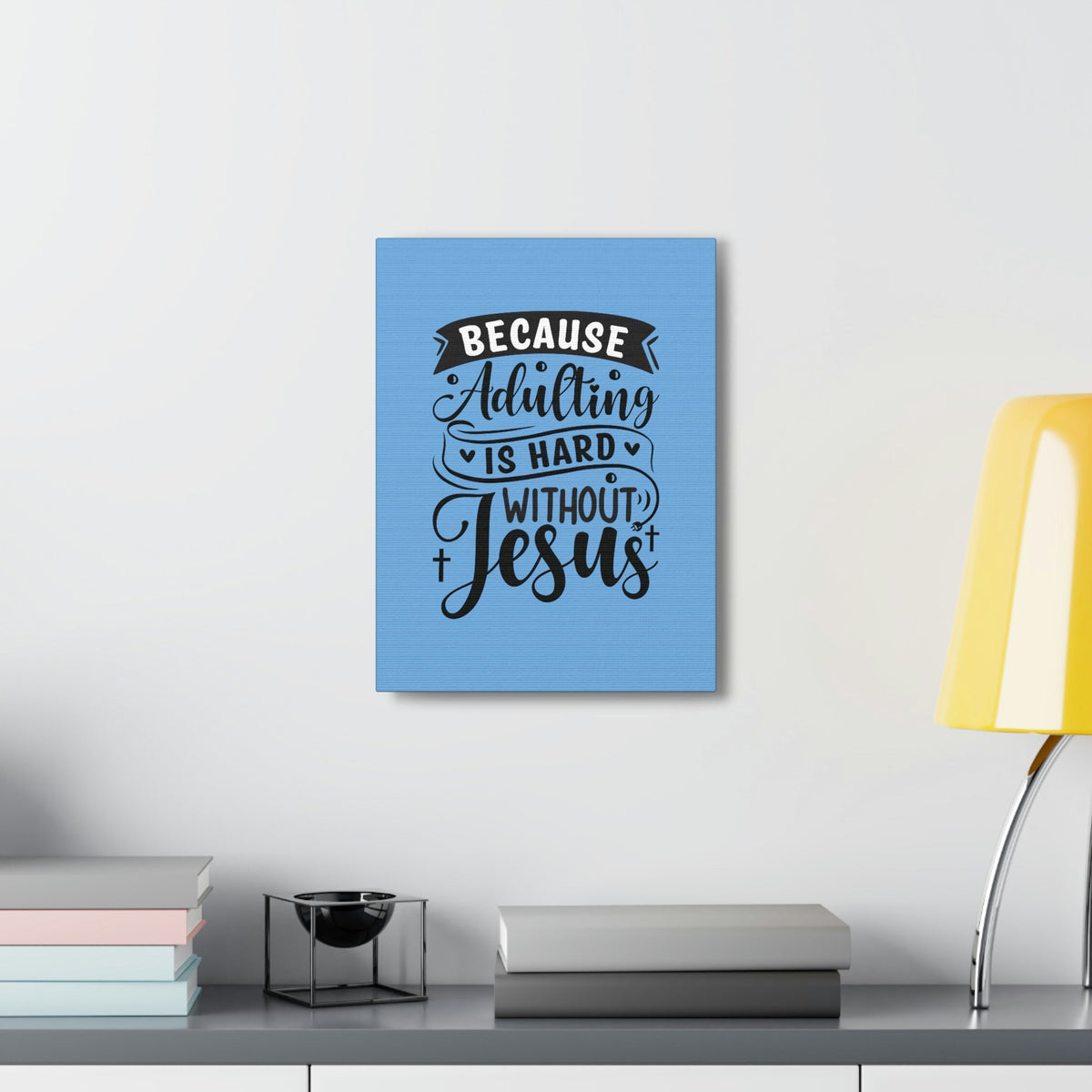 Scripture Walls Adulting Is Hard Without Jesus Romans 3:23 Blue Christian Wall Art Bible Verse Print Ready to Hang Unframed-Express Your Love Gifts