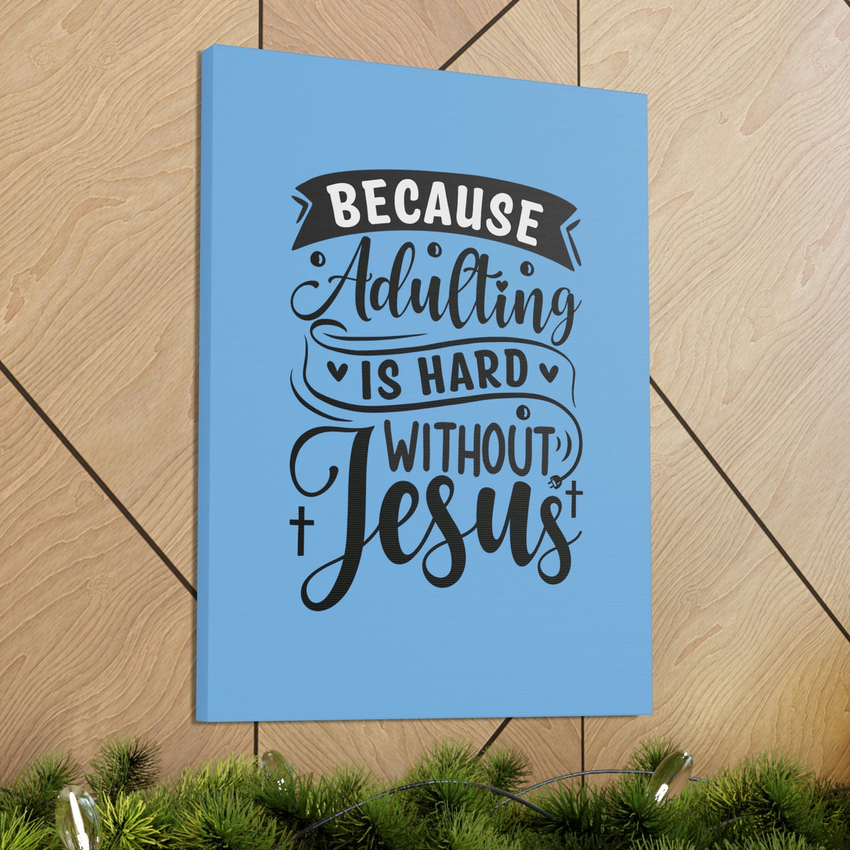 Scripture Walls Adulting Is Hard Without Jesus Romans 3:23 Blue Christian Wall Art Bible Verse Print Ready to Hang Unframed-Express Your Love Gifts