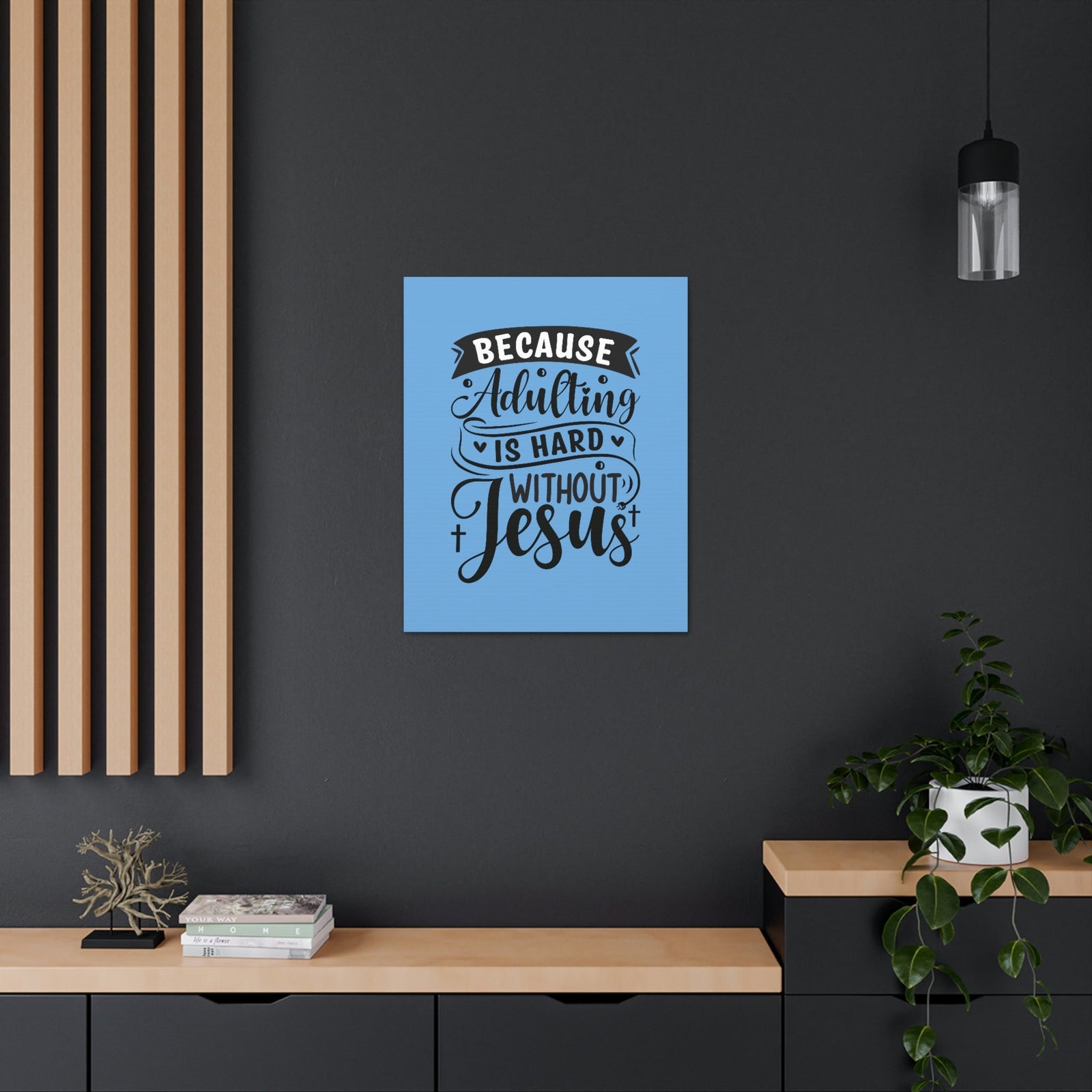 Scripture Walls Adulting Is Hard Without Jesus Romans 3:23 Blue Christian Wall Art Bible Verse Print Ready to Hang Unframed-Express Your Love Gifts