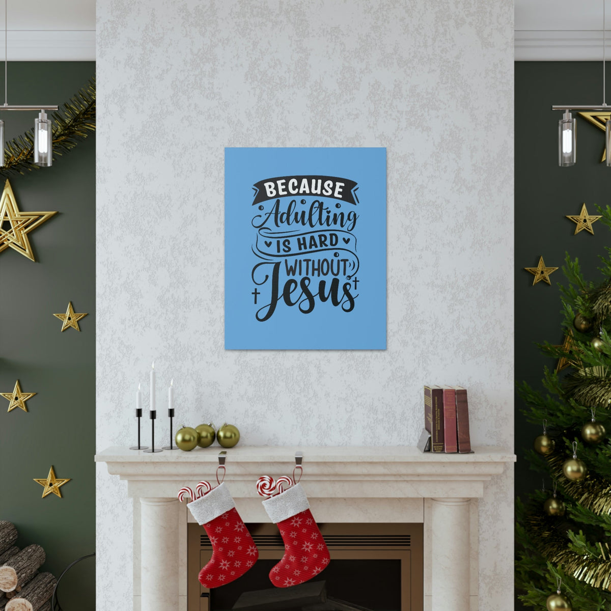 Scripture Walls Adulting Is Hard Without Jesus Romans 3:23 Blue Christian Wall Art Bible Verse Print Ready to Hang Unframed-Express Your Love Gifts