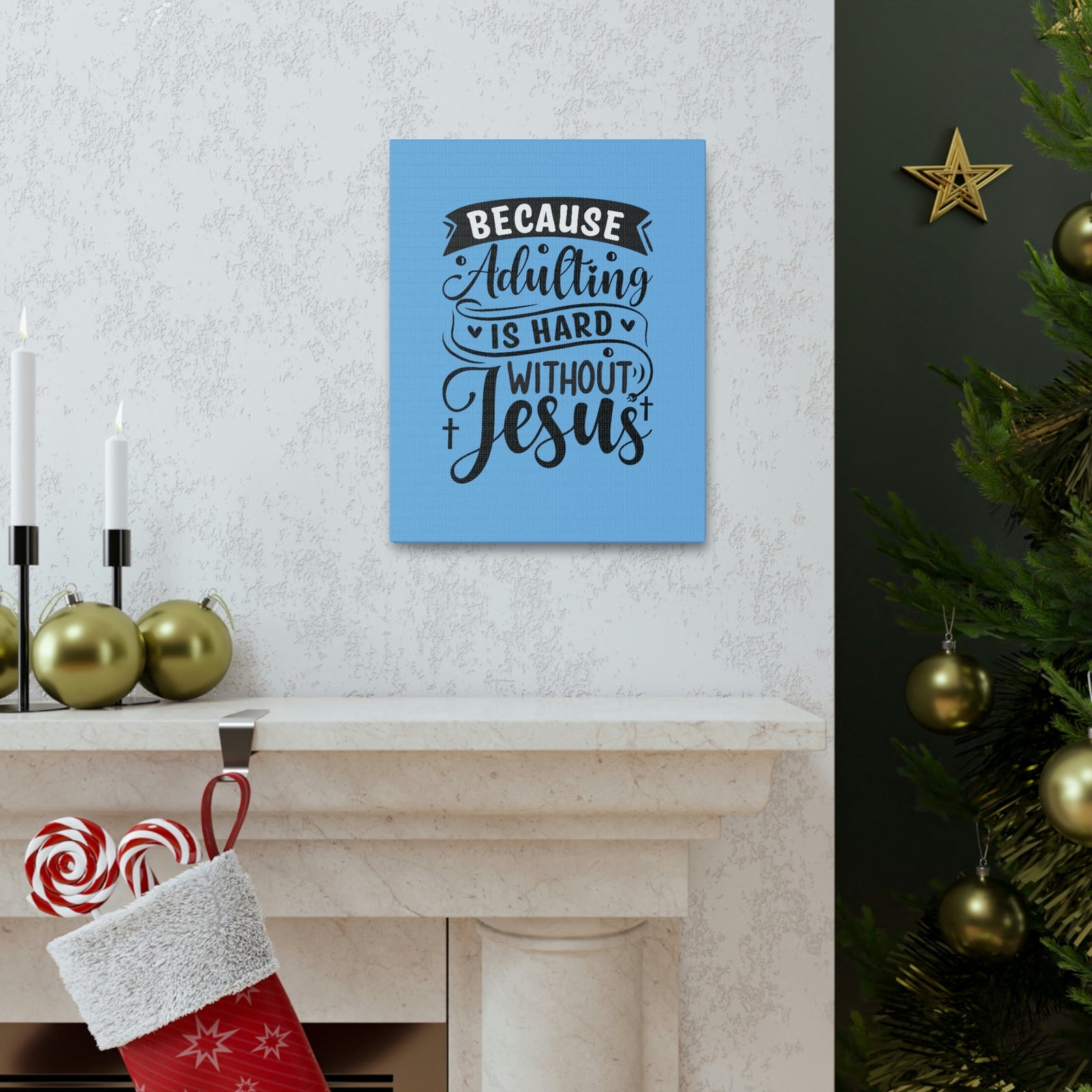 Scripture Walls Adulting Is Hard Without Jesus Romans 3:23 Blue Christian Wall Art Bible Verse Print Ready to Hang Unframed-Express Your Love Gifts