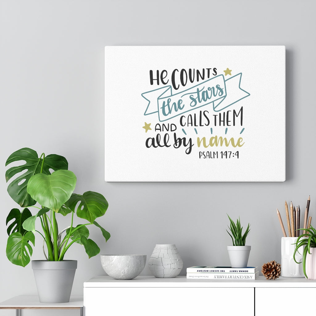 Scripture Walls All By Name Psalm 147:4 Bible Verse Canvas Christian Wall Art Ready to Hang Unframed-Express Your Love Gifts