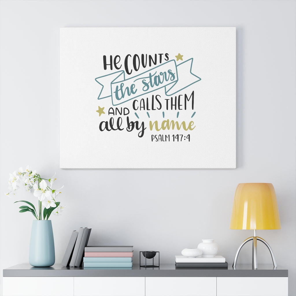 Scripture Walls All By Name Psalm 147:4 Bible Verse Canvas Christian Wall Art Ready to Hang Unframed-Express Your Love Gifts