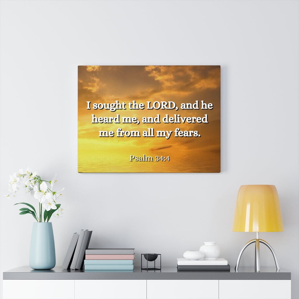 Scripture Walls All My Fears Psalms 34:4 Bible Verse Canvas Christian Wall Art Ready to Hang Unframed-Express Your Love Gifts