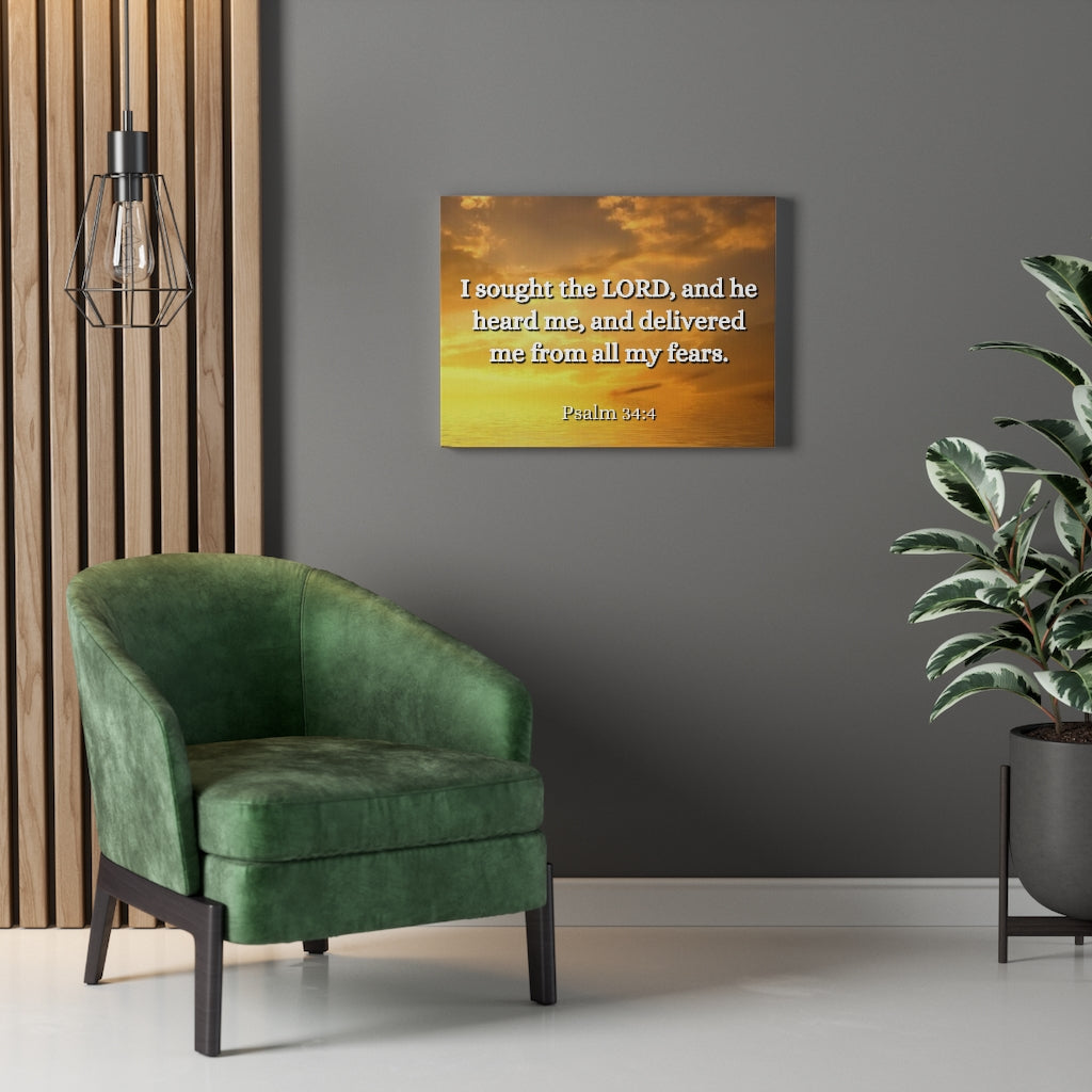 Scripture Walls All My Fears Psalms 34:4 Bible Verse Canvas Christian Wall Art Ready to Hang Unframed-Express Your Love Gifts