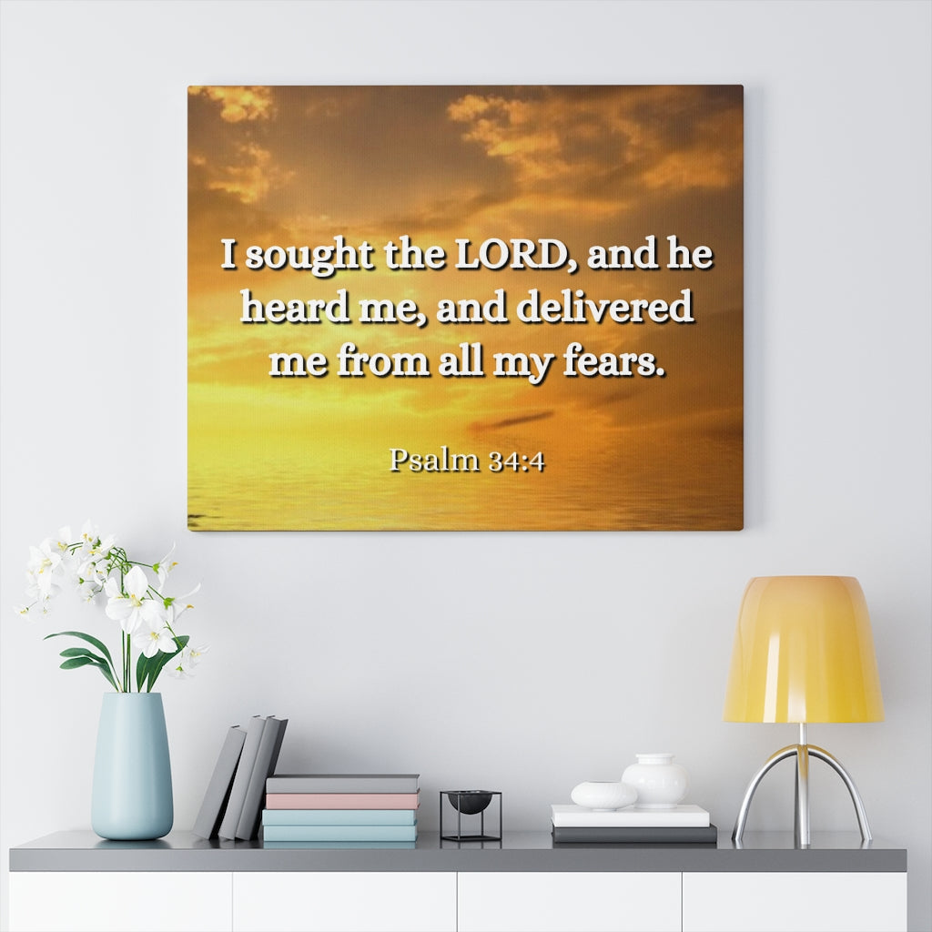 Scripture Walls All My Fears Psalms 34:4 Bible Verse Canvas Christian Wall Art Ready to Hang Unframed-Express Your Love Gifts