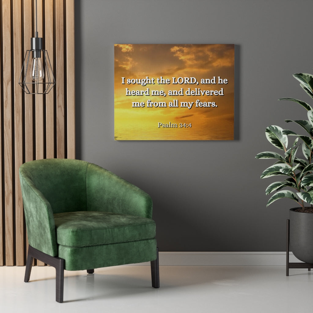 Scripture Walls All My Fears Psalms 34:4 Bible Verse Canvas Christian Wall Art Ready to Hang Unframed-Express Your Love Gifts