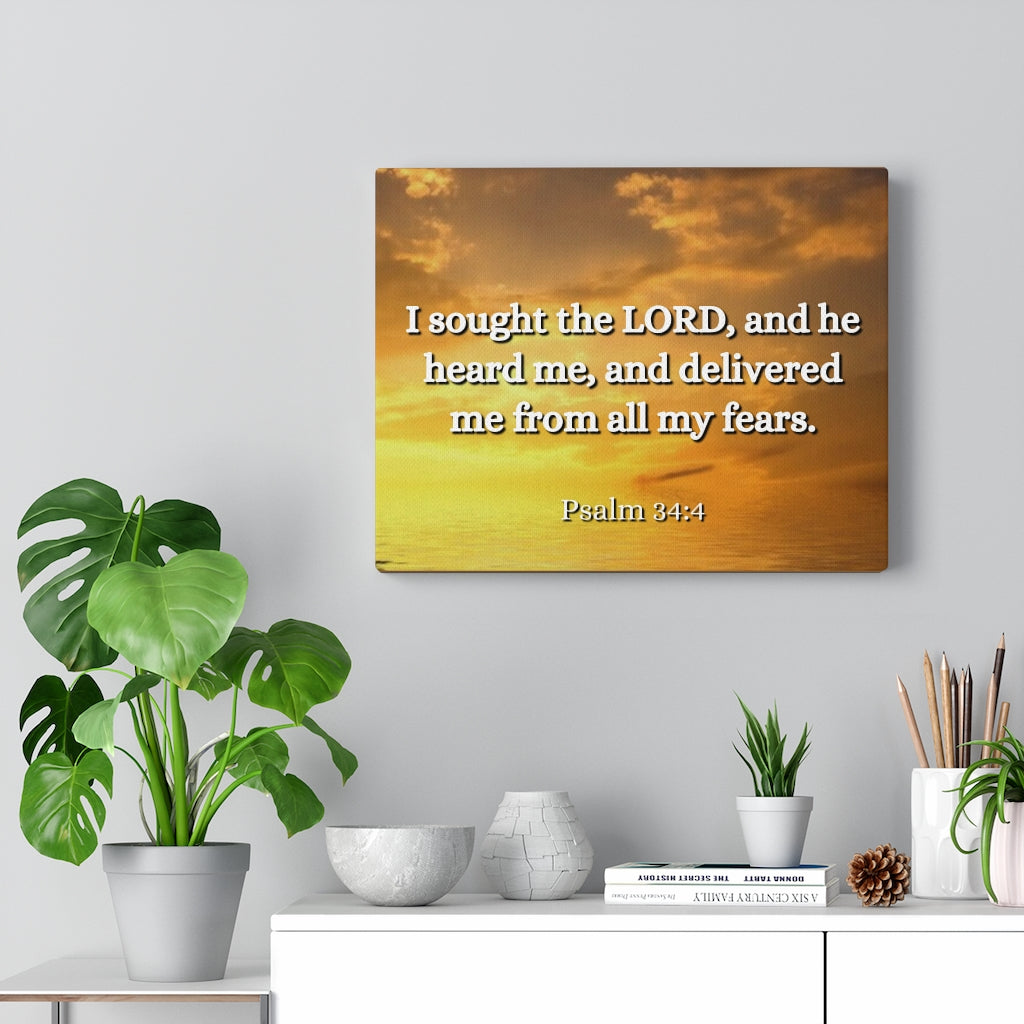 Scripture Walls All My Fears Psalms 34:4 Bible Verse Canvas Christian Wall Art Ready to Hang Unframed-Express Your Love Gifts