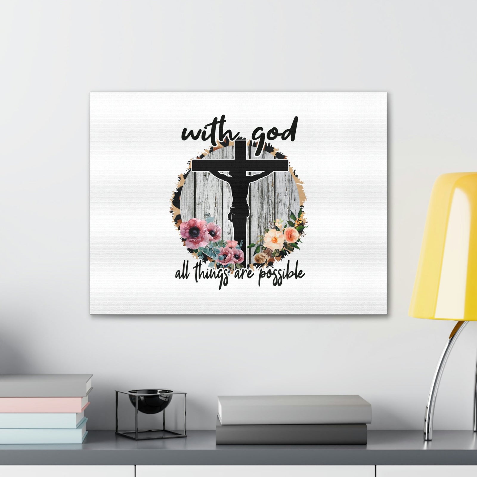 Scripture Walls All Things Are Possible Mark 10:27 Flower Cross Christian Wall Art Bible Verse Print Ready to Hang Unframed-Express Your Love Gifts