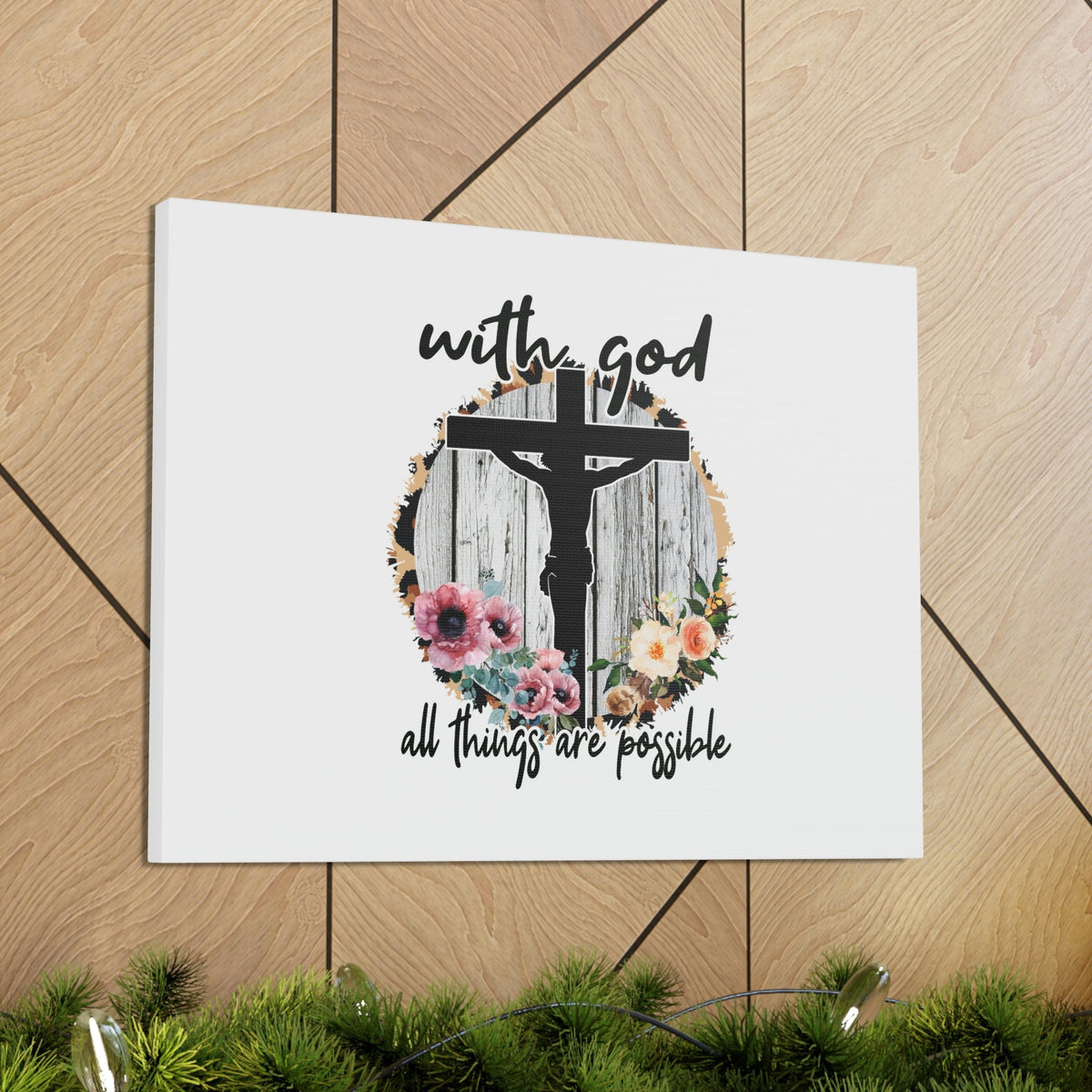 Scripture Walls All Things Are Possible Mark 10:27 Flower Cross Christian Wall Art Bible Verse Print Ready to Hang Unframed-Express Your Love Gifts