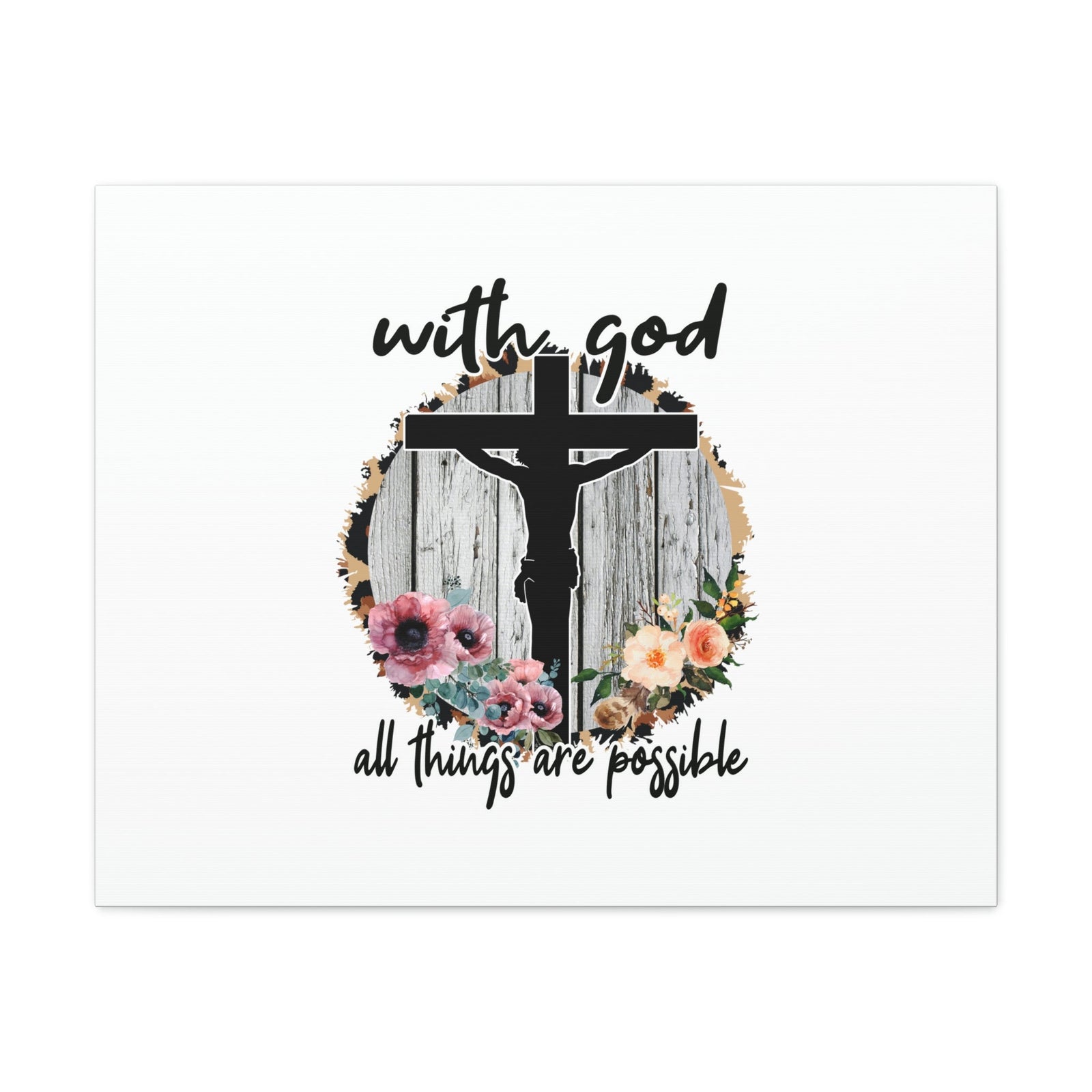 Scripture Walls All Things Are Possible Mark 10:27 Flower Cross Christian Wall Art Bible Verse Print Ready to Hang Unframed-Express Your Love Gifts