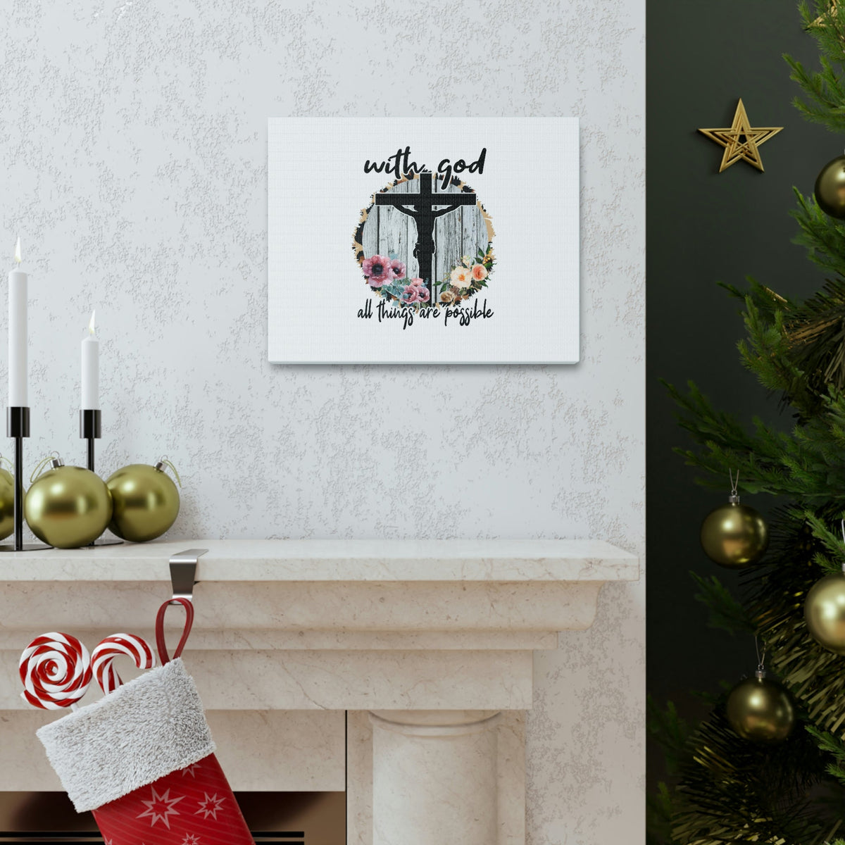 Scripture Walls All Things Are Possible Mark 10:27 Flower Cross Christian Wall Art Bible Verse Print Ready to Hang Unframed-Express Your Love Gifts