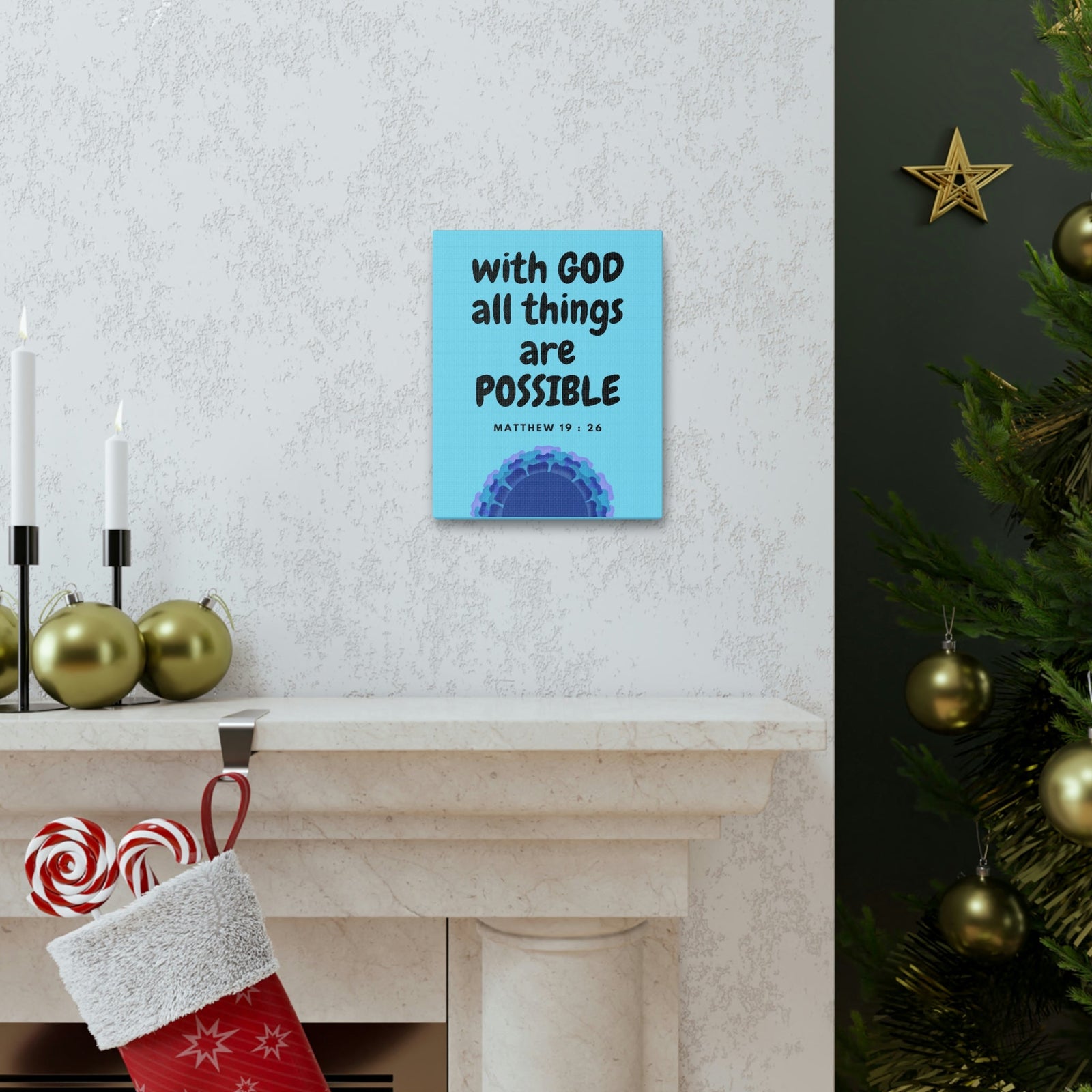 Scripture Walls All Things Are Possible Matthew 19:26 Blue Christian Wall Art Bible Verse Print Ready to Hang Unframed-Express Your Love Gifts
