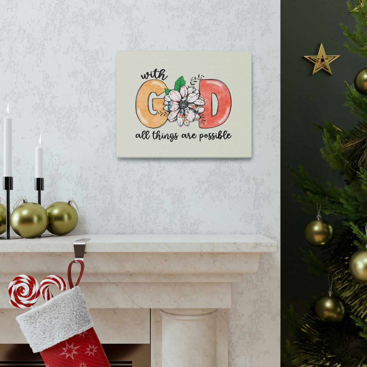 Scripture Walls All Things Possible Floral Pastel Matthew 19:26 Bible Verse Canvas Christian Wall Art Ready to Hang Unframed-Express Your Love Gifts