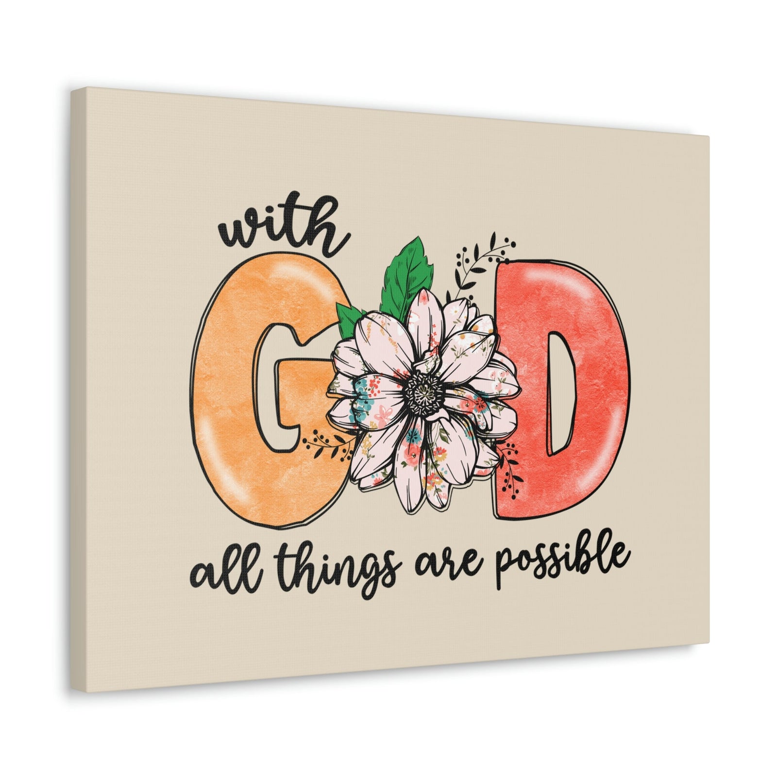 Scripture Walls All Things Possible Floral Pastel Matthew 19:26 Bible Verse Canvas Christian Wall Art Ready to Hang Unframed-Express Your Love Gifts