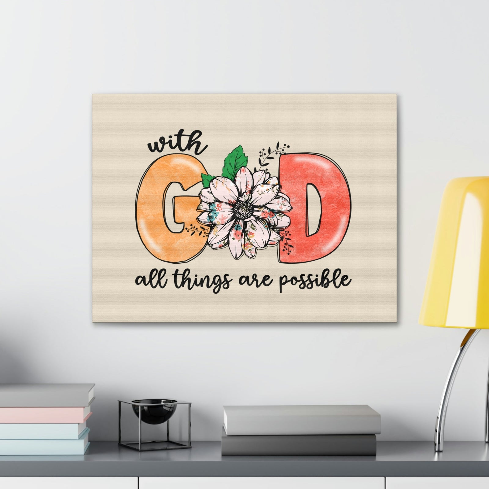Scripture Walls All Things Possible Floral Pastel Matthew 19:26 Bible Verse Canvas Christian Wall Art Ready to Hang Unframed-Express Your Love Gifts