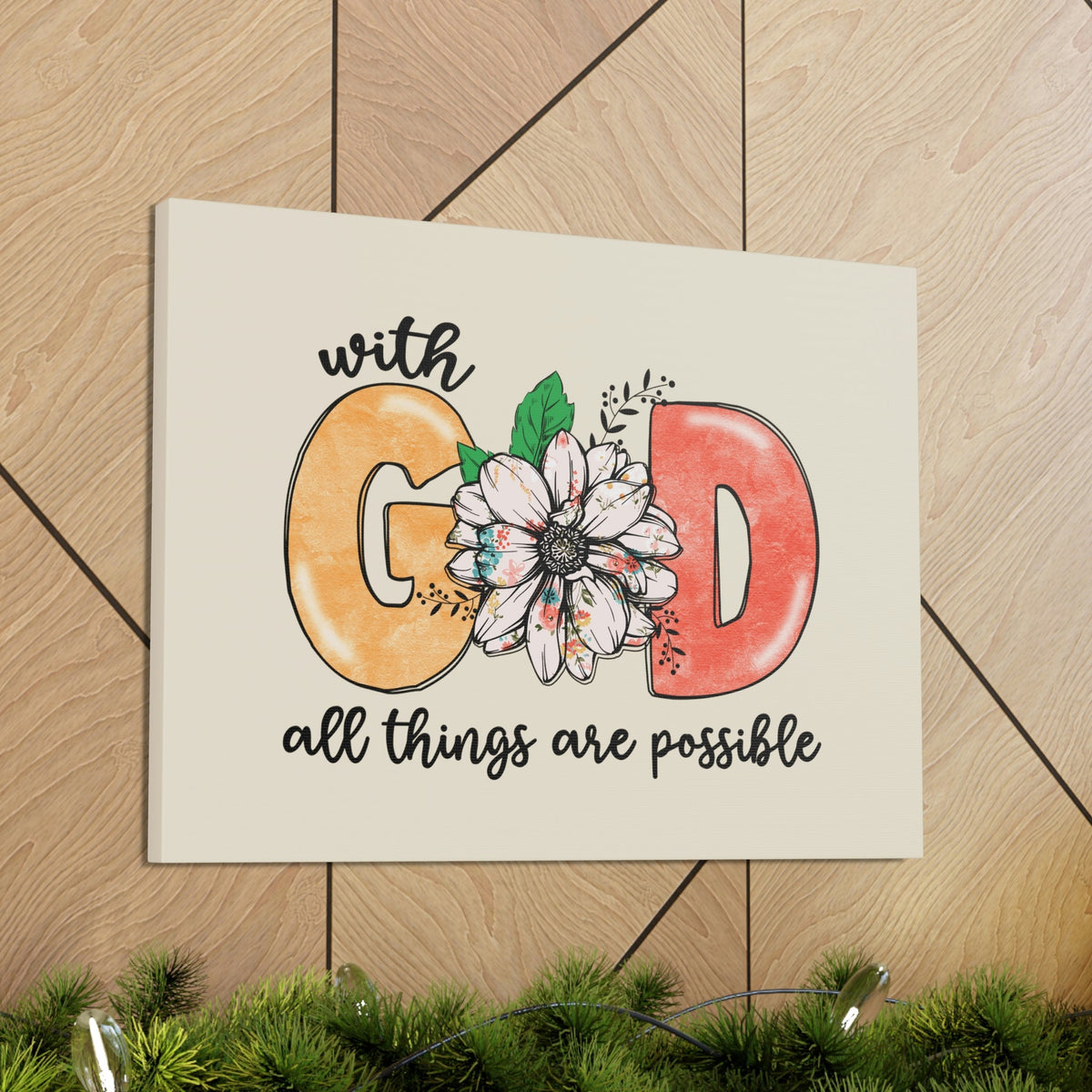 Scripture Walls All Things Possible Floral Pastel Matthew 19:26 Bible Verse Canvas Christian Wall Art Ready to Hang Unframed-Express Your Love Gifts