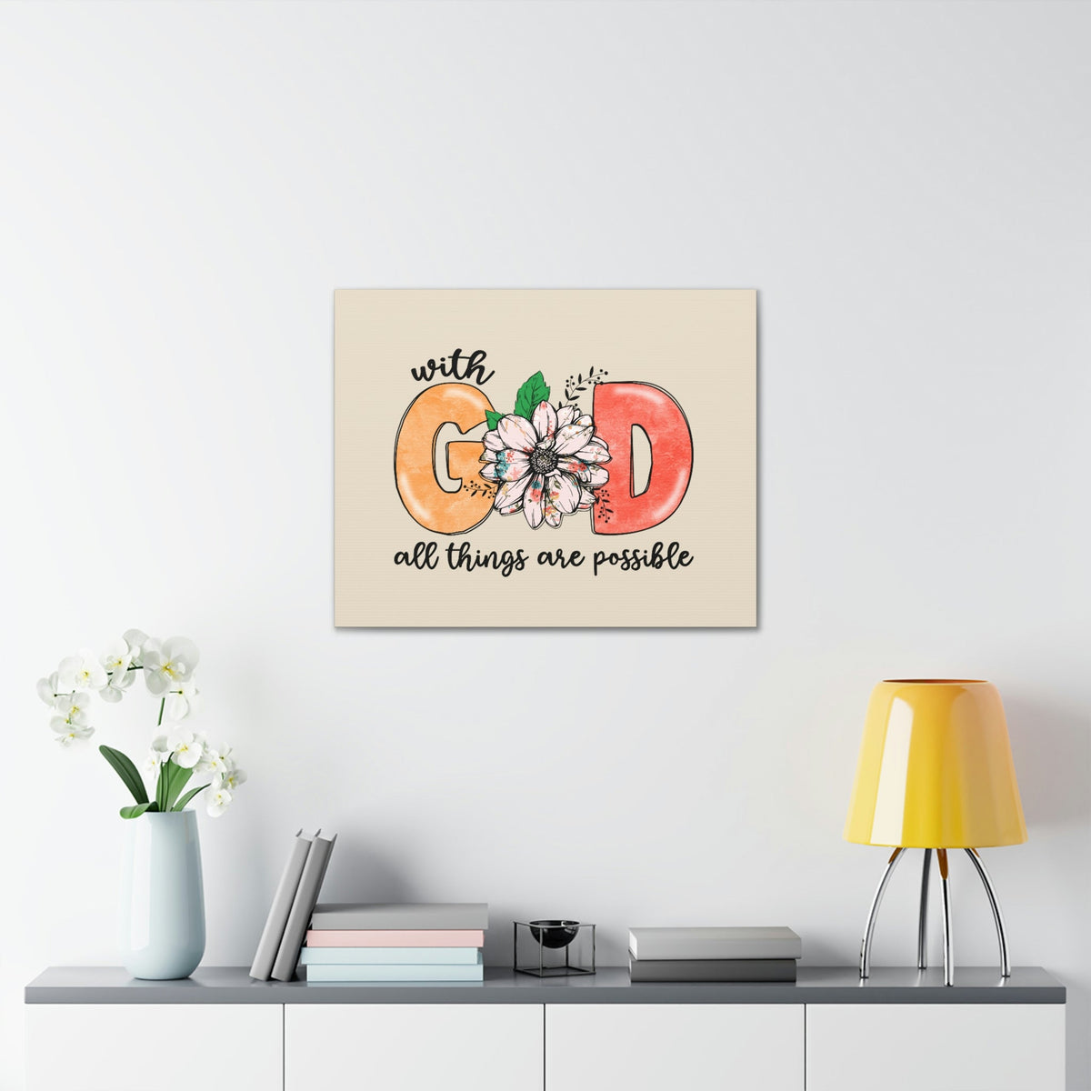 Scripture Walls All Things Possible Floral Pastel Matthew 19:26 Bible Verse Canvas Christian Wall Art Ready to Hang Unframed-Express Your Love Gifts