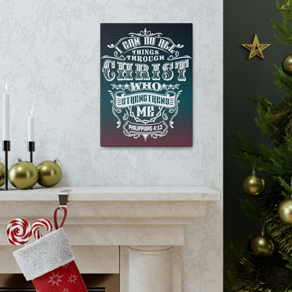 Scripture Walls All Things Through Christ Philippians 4:13 Stars Christian Wall Art Bible Verse Print Ready to Hang Unframed-Express Your Love Gifts