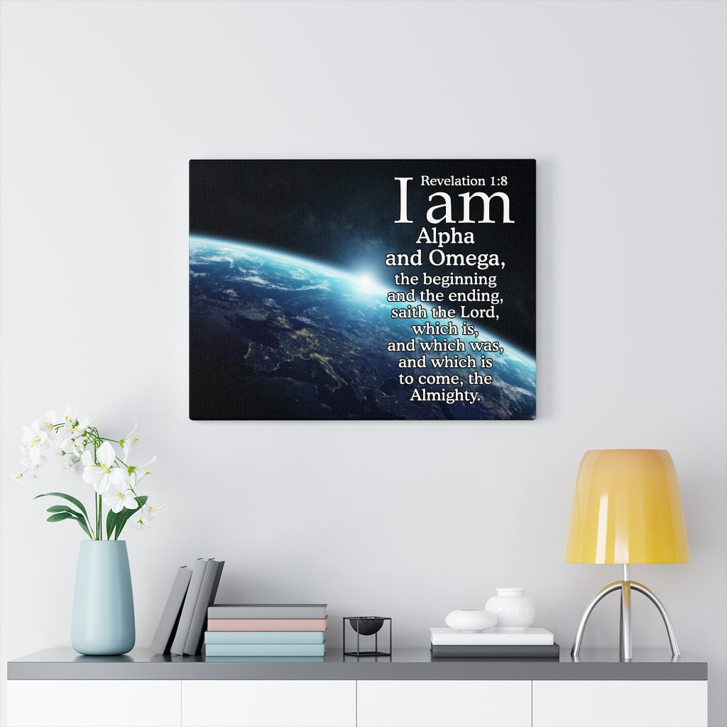 Scripture Walls Alpha ansd Omega Revelation 1:8 Bible Verse Canvas Christian Wall Art Ready to Hang Unframed-Express Your Love Gifts