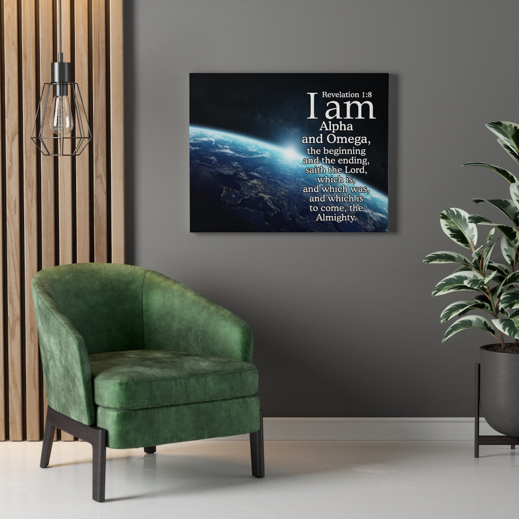 Scripture Walls Alpha ansd Omega Revelation 1:8 Bible Verse Canvas Christian Wall Art Ready to Hang Unframed-Express Your Love Gifts