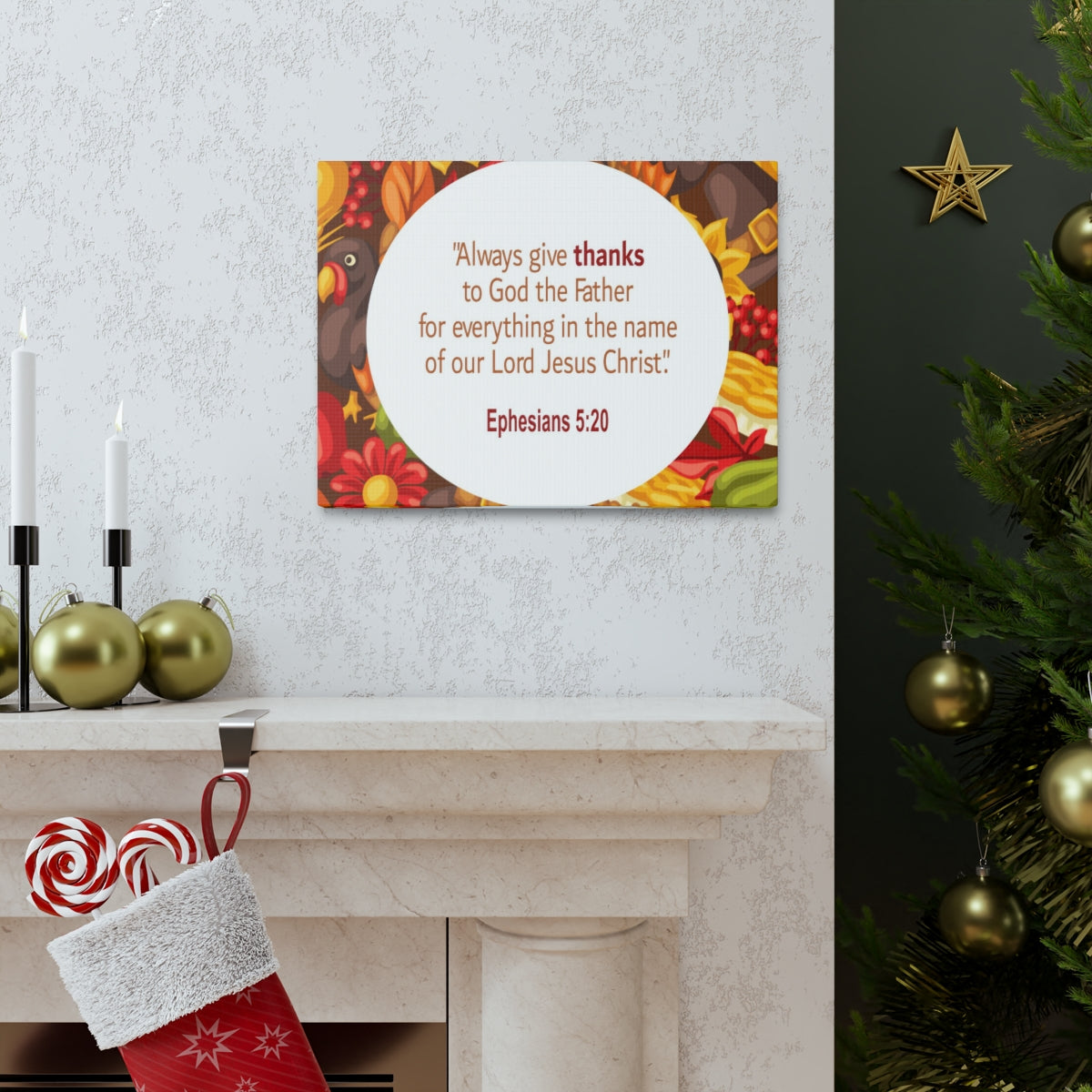 Scripture Walls Always Give Thanks Ephesians 5:20 Bible Verse Canvas Christian Wall Art Ready to Hang Unframed-Express Your Love Gifts