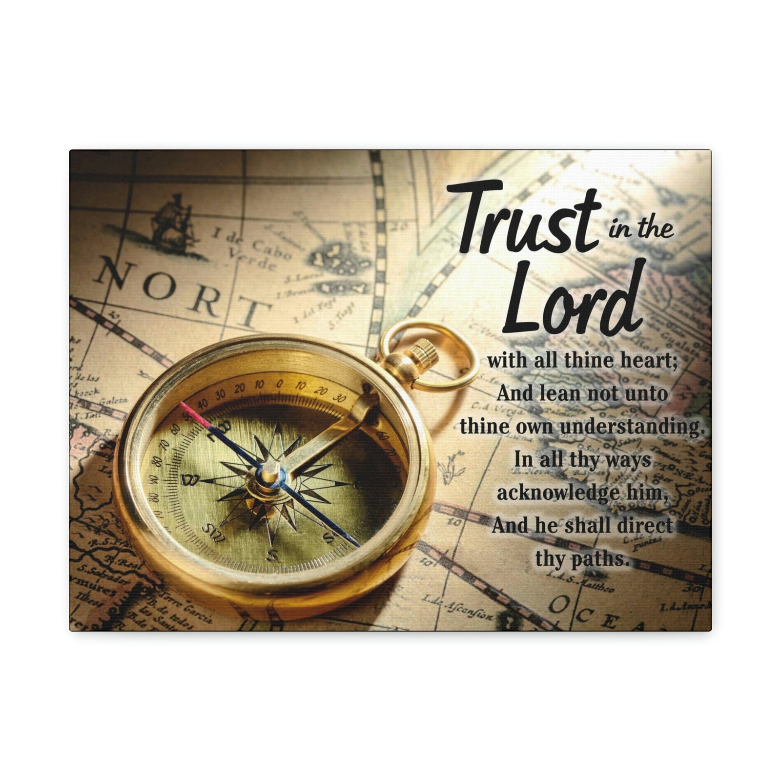 Scripture Walls Ancient Map Proverbs 3:6 Bible Verse Canvas Christian Wall Art Ready to Hang Unframed-Express Your Love Gifts