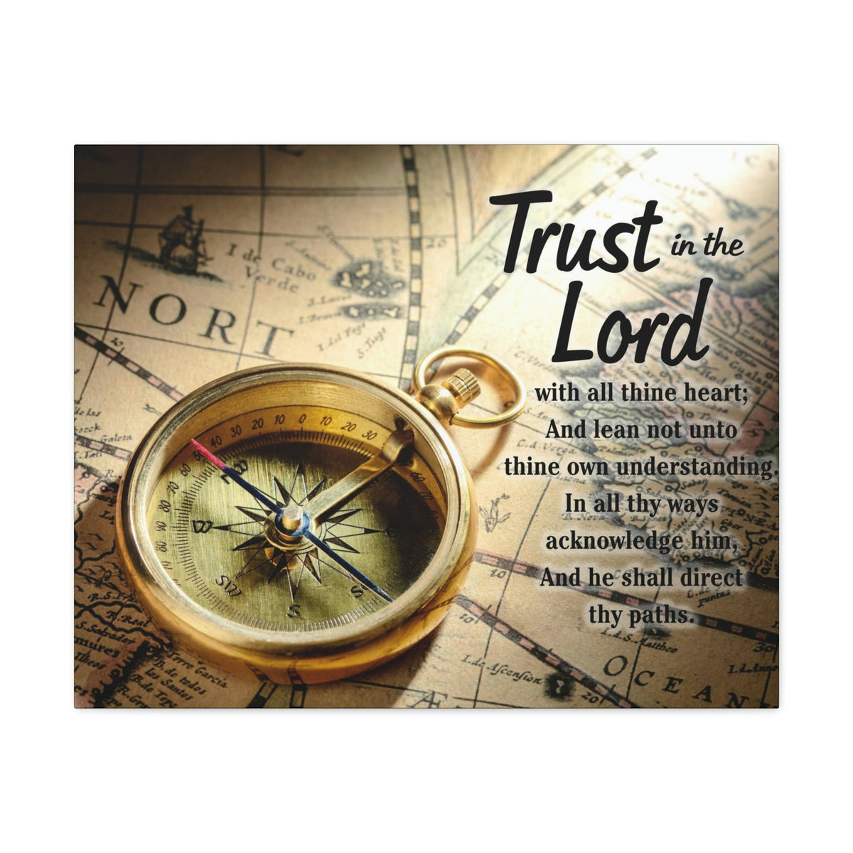 Scripture Walls Ancient Map Proverbs 3:6 Bible Verse Canvas Christian Wall Art Ready to Hang Unframed-Express Your Love Gifts