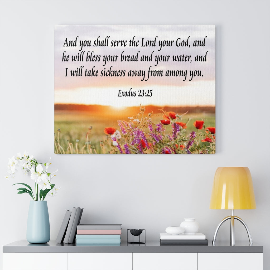 Scripture Walls And You Shall Serve the Lord Exodus 23:25 Scripture Bible Verse Canvas Christian Wall Art Ready to Hang Unframed-Express Your Love Gifts
