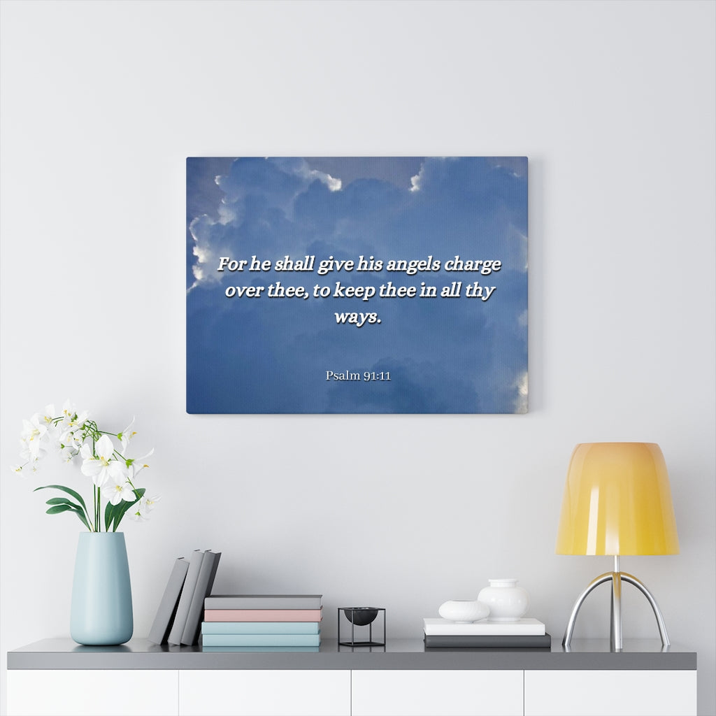 Scripture Walls Angels Over Thee Psalm 91:11 Bible Verse Canvas Christian Wall Art Ready to Hang Unframed-Express Your Love Gifts