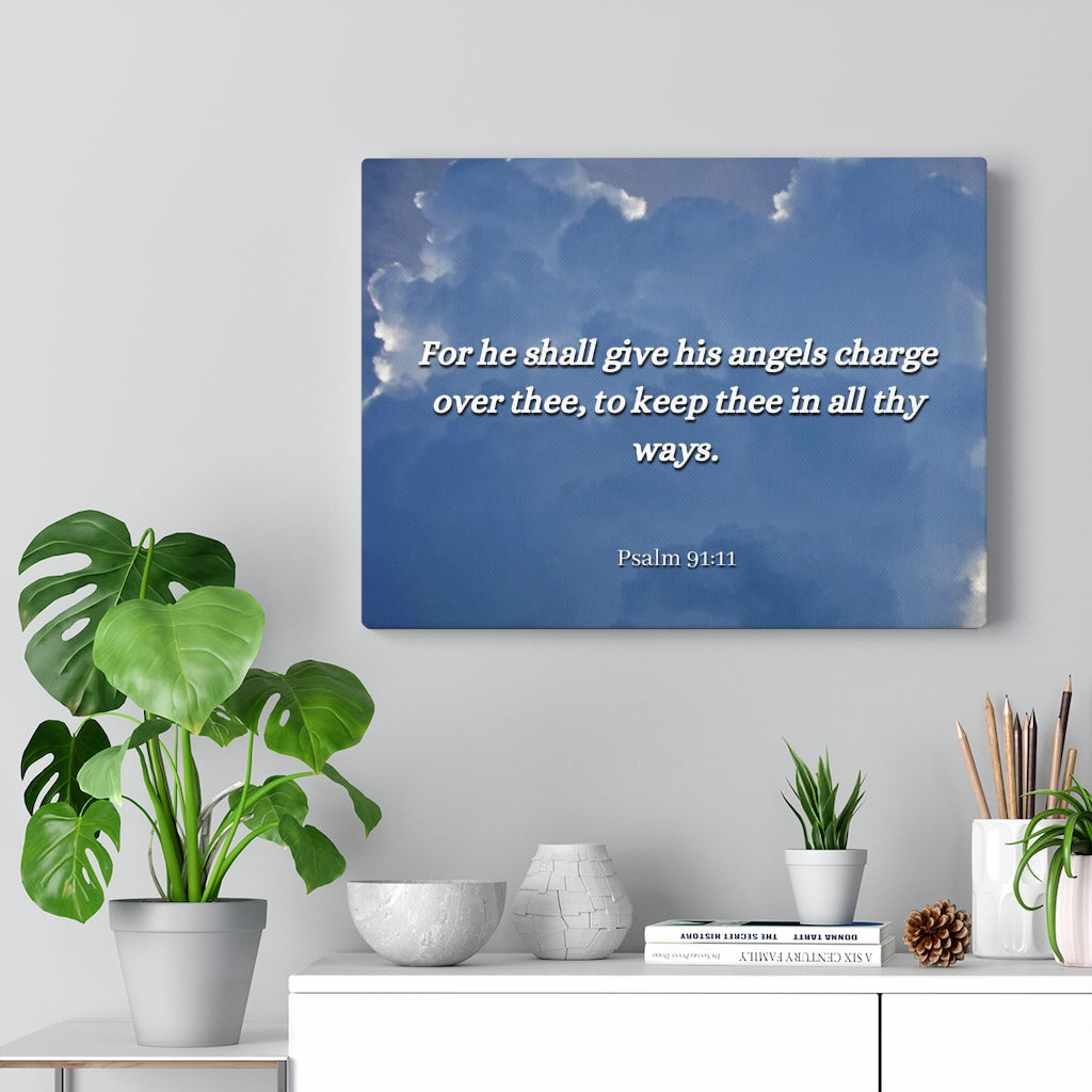 Scripture Walls Angels Over Thee Psalm 91:11 Bible Verse Canvas Christian Wall Art Ready to Hang Unframed-Express Your Love Gifts
