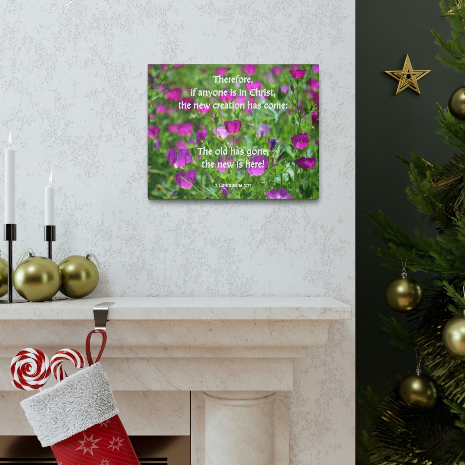 Scripture Walls Anyone in Christ 2 Corinthians 5:17 Flowers Christian Wall Art Bible Verse Print Ready to Hang Unframed-Express Your Love Gifts
