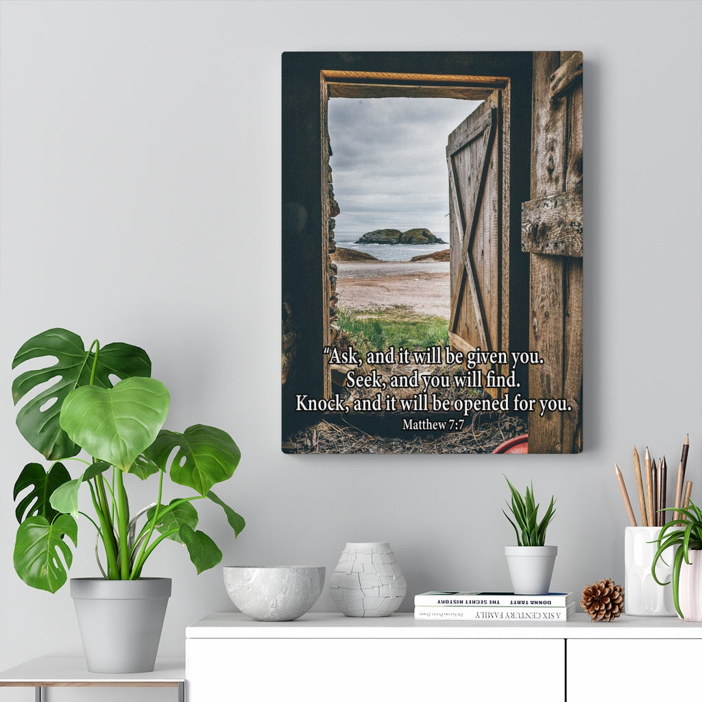 Scripture Walls Ask & You Shall Receive Mathew 7:7 Bible Verse Canvas Christian Wall Art Ready to Hang Unframed-Express Your Love Gifts