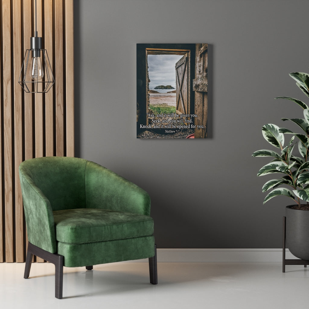 Scripture Walls Ask & You Shall Receive Mathew 7:7 Bible Verse Canvas Christian Wall Art Ready to Hang Unframed-Express Your Love Gifts